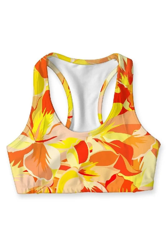 Flaming Hibiscus Stella Seamless Racerback Sport Yoga Bra - Women