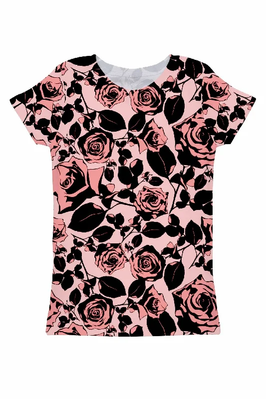 Flirty Girl Zoe Pink & Black Floral Print Designer Tee - Women