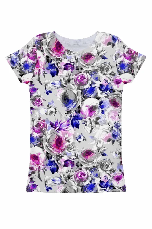 Floral Touch Zoe Grey Floral Print Designer T-Shirt - Women