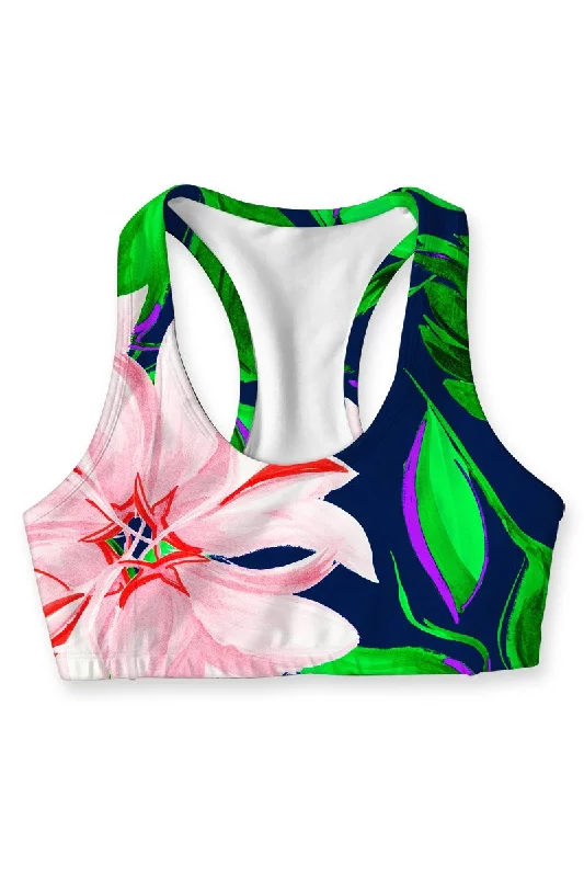 Flower Child Stella Printed Seamless Racerback Sport Yoga Bra - Women