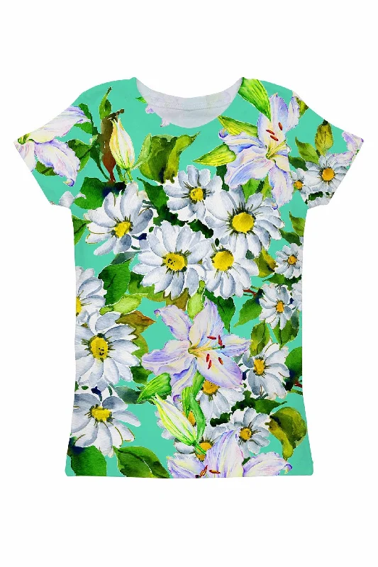 Flower Party Zoe Green Floral Print Designer Tee - Women