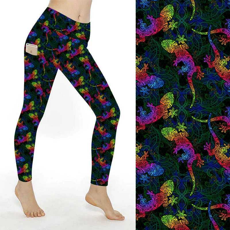 SCULPT Yoga Leggings- Rainbow Geckos