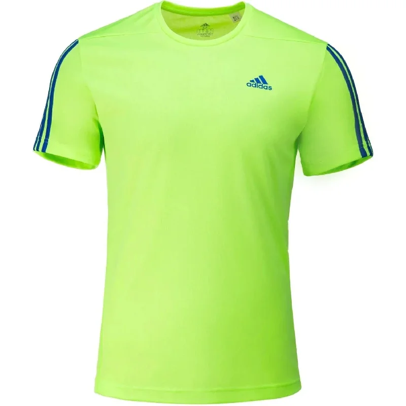 adidas AeroReady 3 Stripes Short Sleeve Mens Running Top - Green