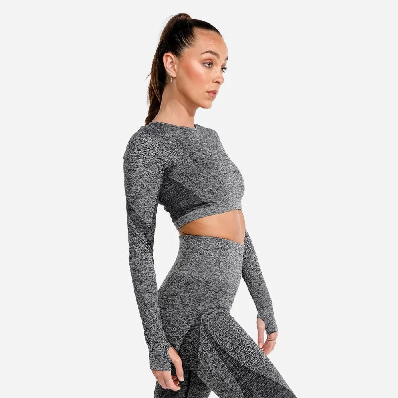 Marl Seamless Crop Top - Oynx