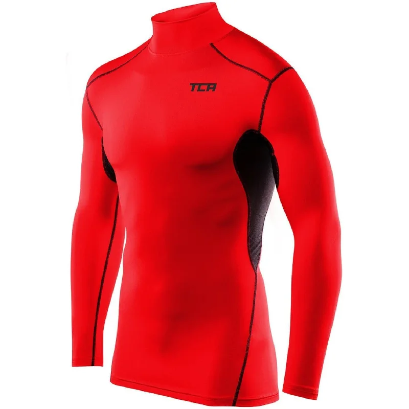 TCA HyperFusion Thermal Mock Neck Mens Long Sleeve Compression Top - Red