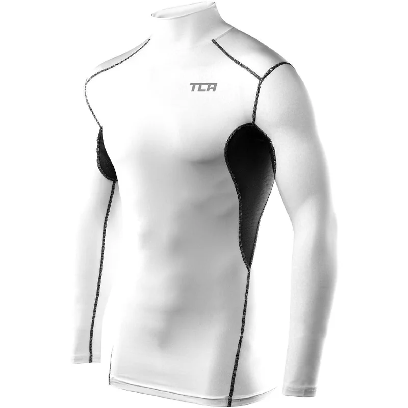 TCA HyperFusion Thermal Mock Neck Mens Long Sleeve Compression Top - White