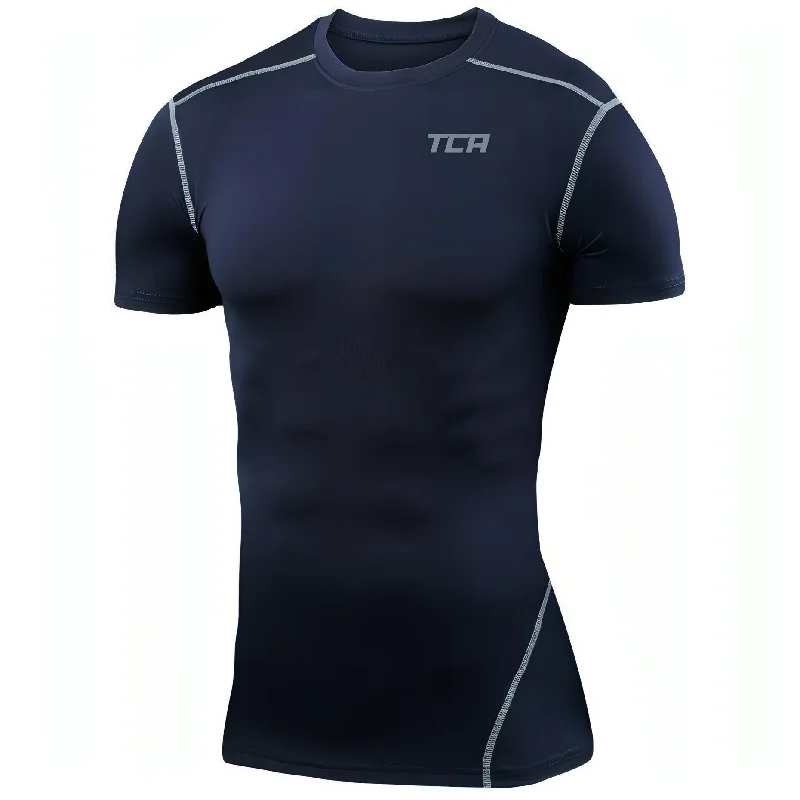 TCA Pro Performance Short Sleeve Mens Compression Top - Navy