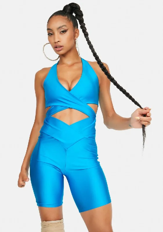 Aqua Electric Twist Criss Cross Romper