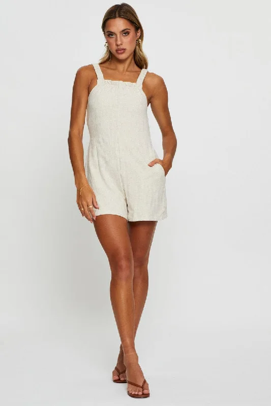 Beige Playsuit Linen Short