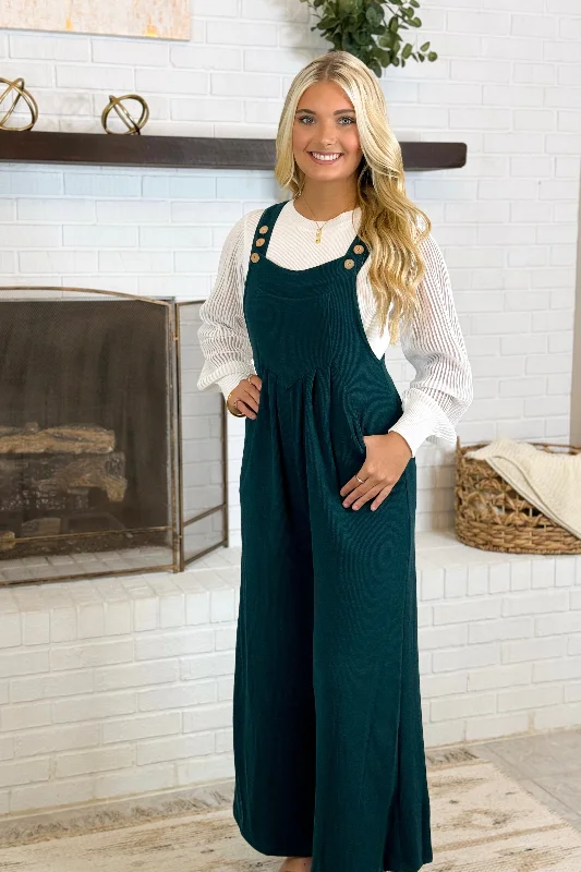 Hunter Green Sleeveless Wide Leg Jumpsuit