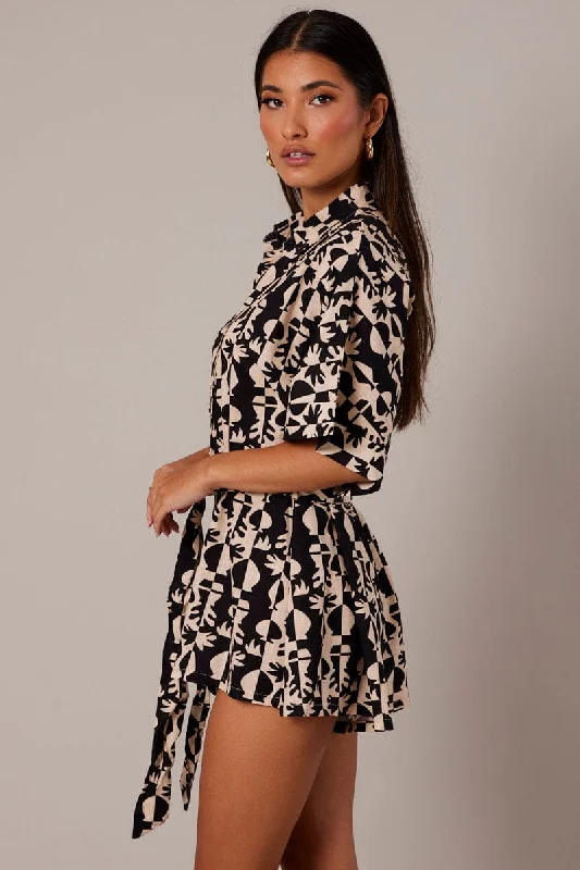 Black Abstract Oversized Playsuit