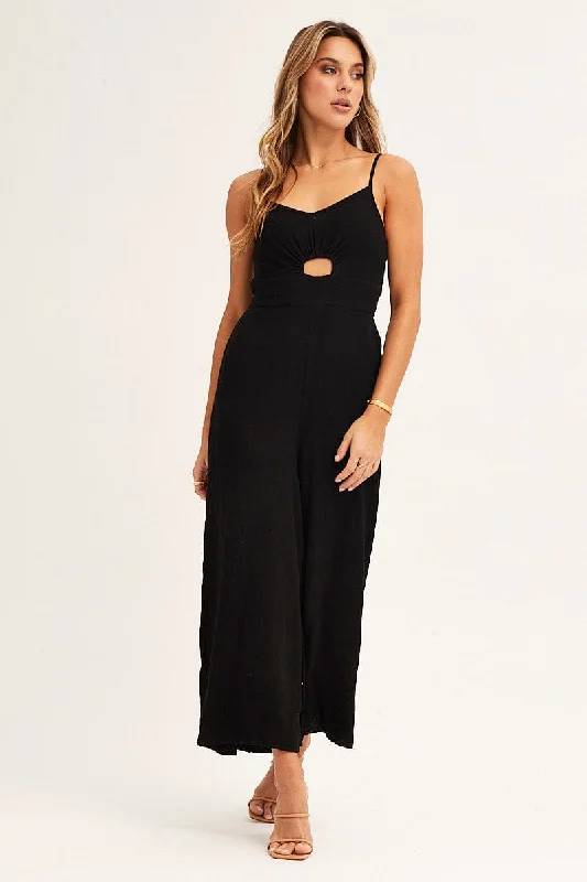 Black Sleeveless Jumpsuit Cut Out V-Neck