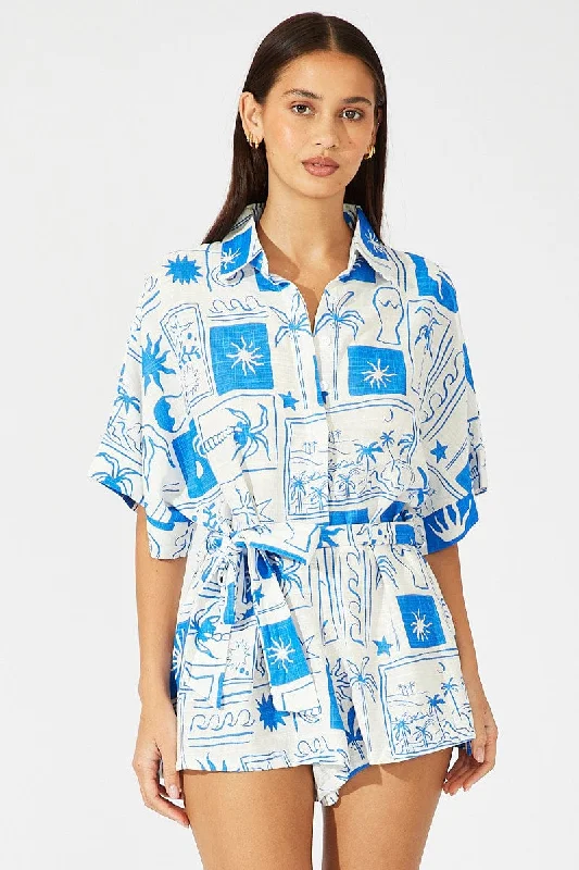 Blue Abstract Oversized Playsuit