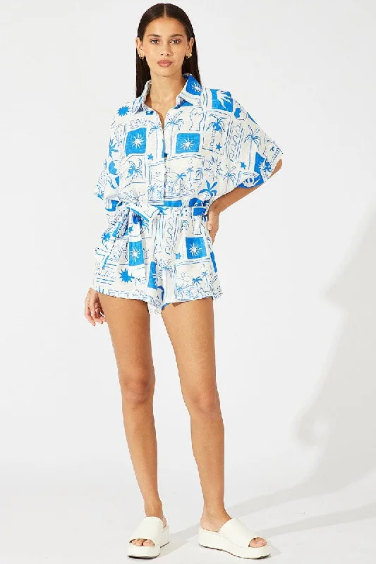 Blue Abstract Oversized Playsuit