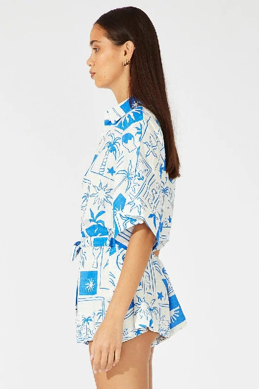 Blue Abstract Oversized Playsuit