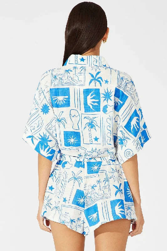 Blue Abstract Oversized Playsuit