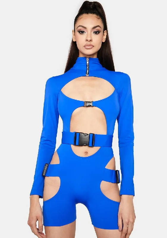 Blue Buckle Long Sleeve Cut-Out Bodysuit