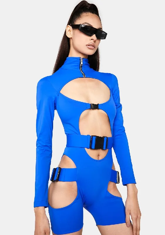 Blue Buckle Long Sleeve Cut-Out Bodysuit