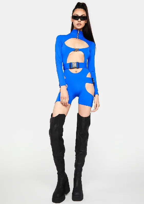 Blue Buckle Long Sleeve Cut-Out Bodysuit