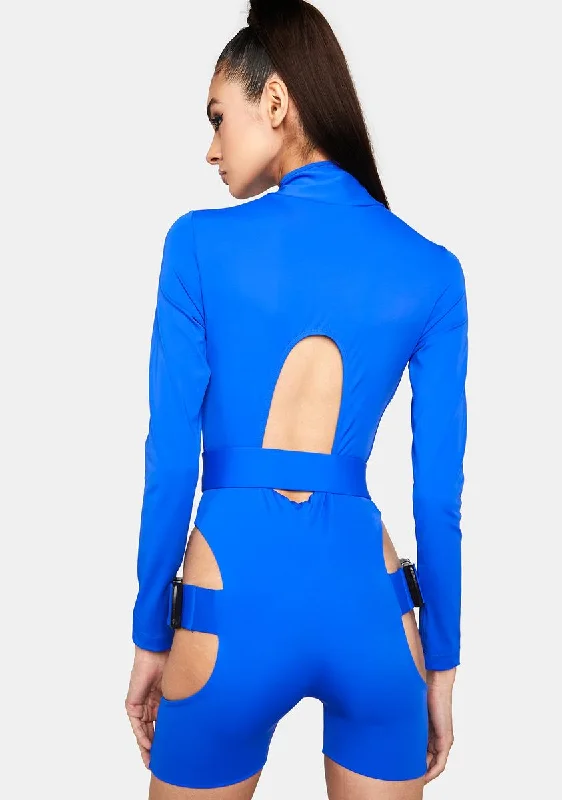 Blue Buckle Long Sleeve Cut-Out Bodysuit