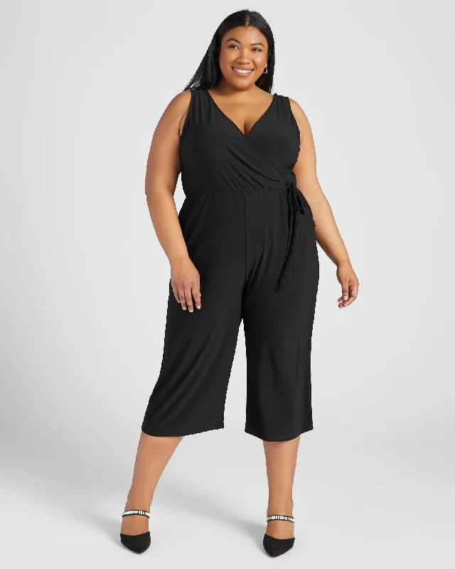 Plus Size Sleeveless Faux Wrap Cropped Jumpsuit