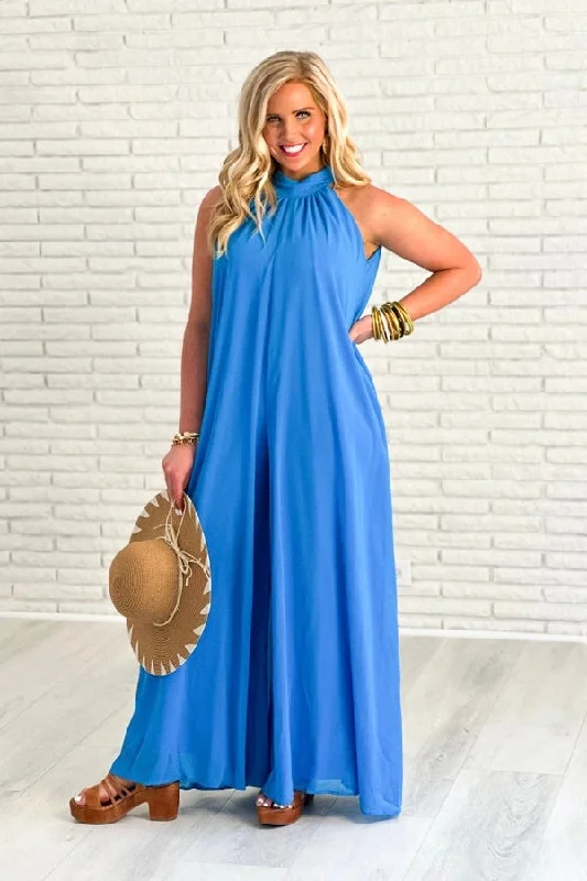 Blue Tie Neck Jumpsuit