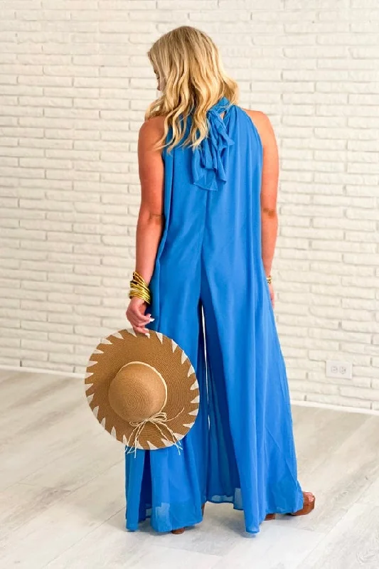 Blue Tie Neck Jumpsuit