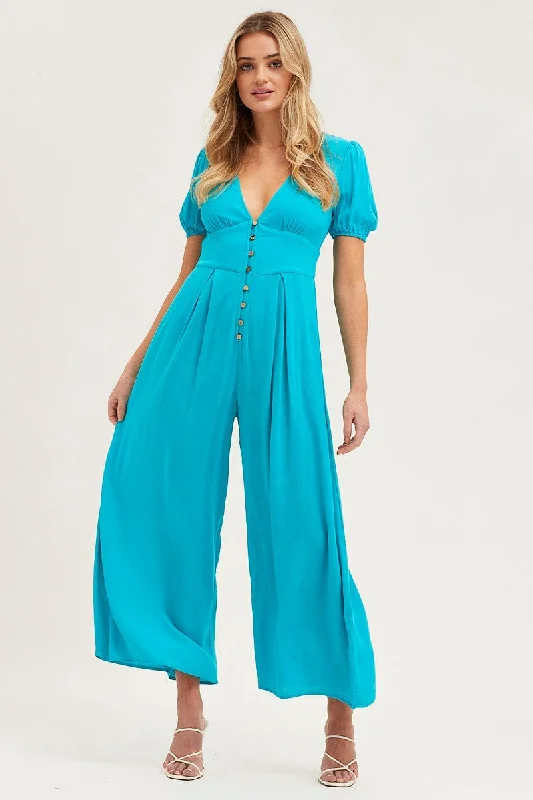 Green Jumpsuit Long Sleeve V Neck