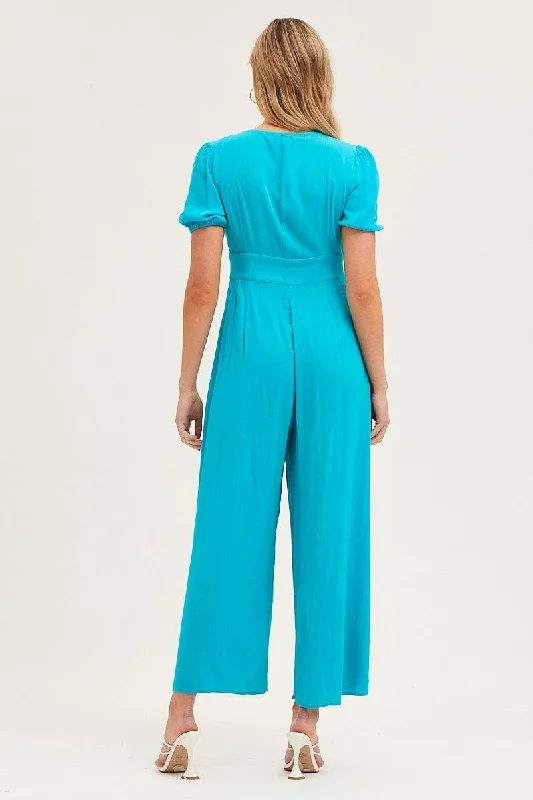 Green Jumpsuit Long Sleeve V Neck