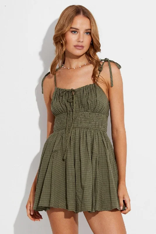 Green Playsuit Sleeveless Gathered Bust