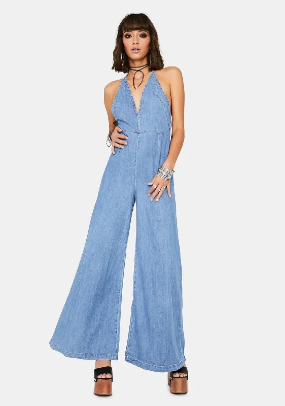 Josie Halter Denim Jumpsuit