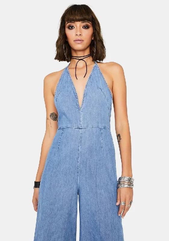 Josie Halter Denim Jumpsuit