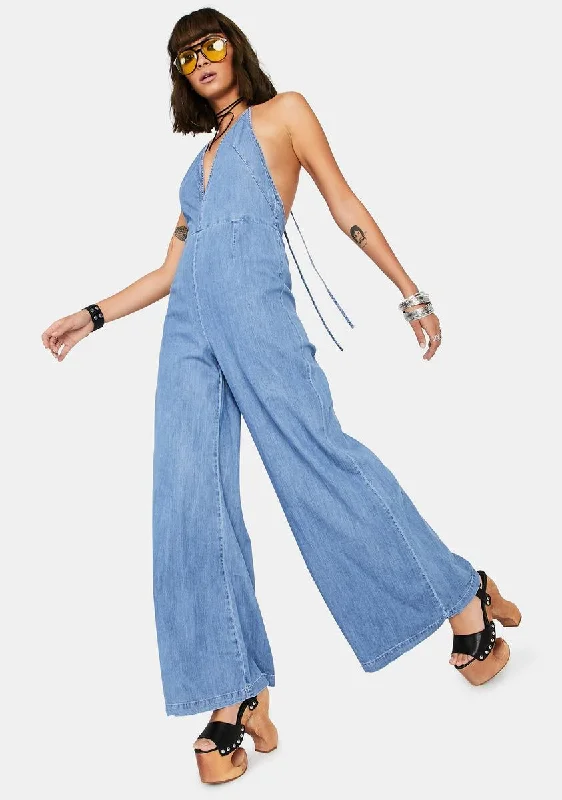 Josie Halter Denim Jumpsuit