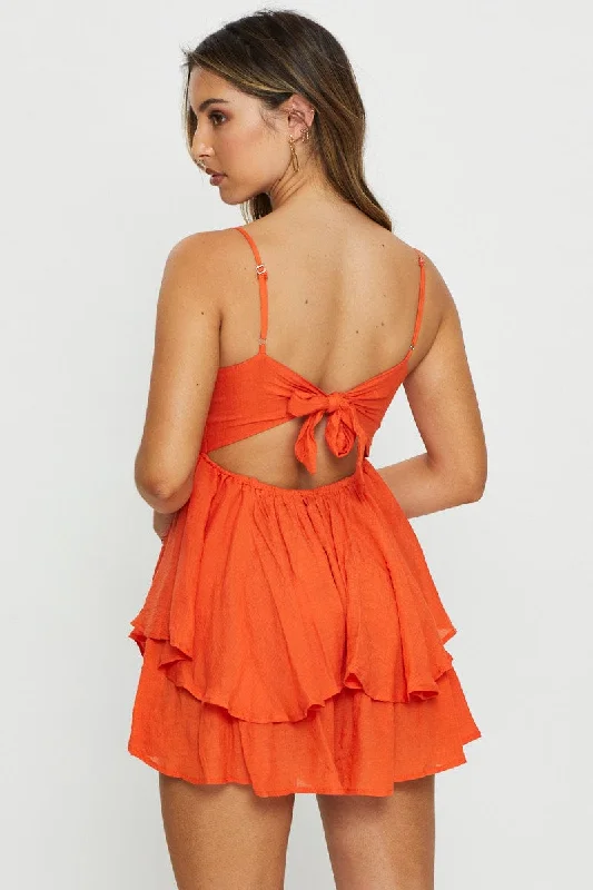 Orange Playsuit Cowl Neck