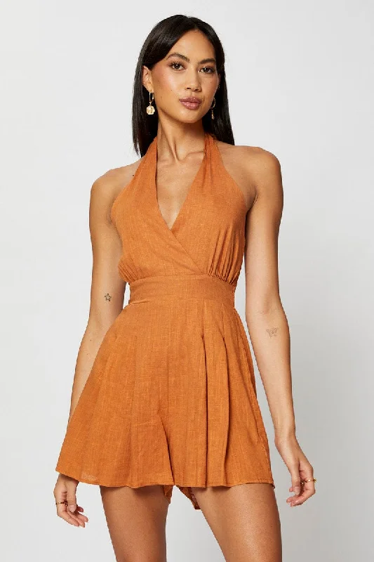 Orange Playsuit Halter Neck