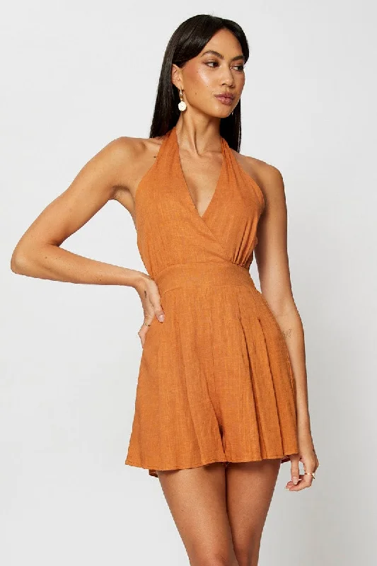 Orange Playsuit Halter Neck