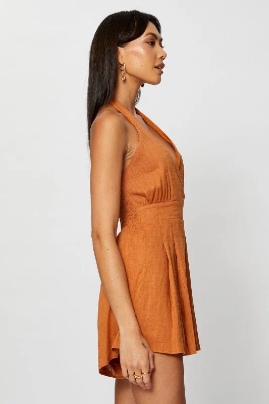 Orange Playsuit Halter Neck