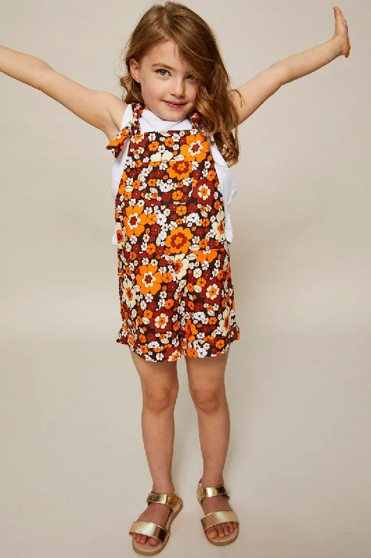 Print Kids Linen Blend Floral Playsuit