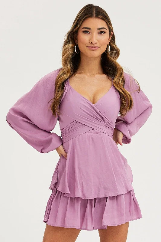 Purple Wrap Playsuit Long Sleeve