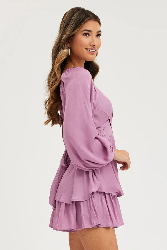 Purple Wrap Playsuit Long Sleeve