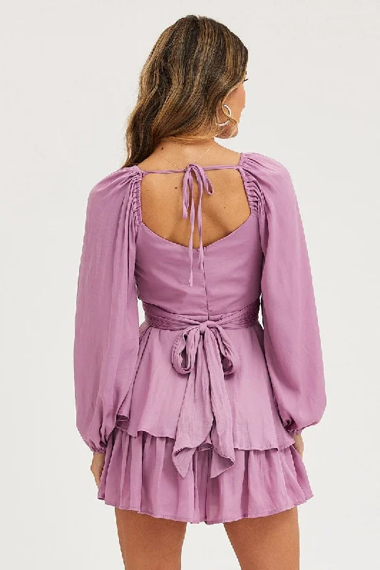 Purple Wrap Playsuit Long Sleeve