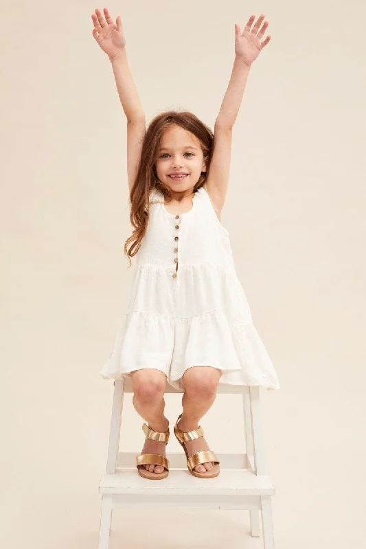 White Kids Button Front Tiered Playsuit