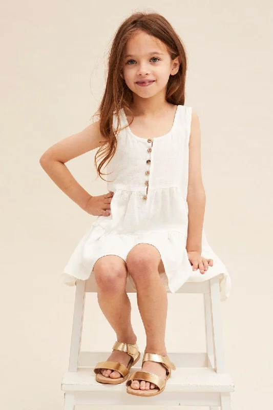 White Kids Button Front Tiered Playsuit