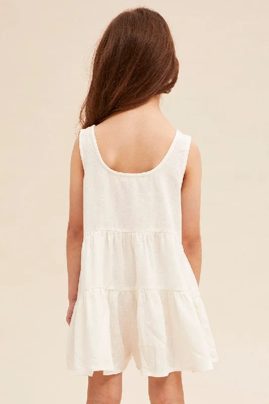 White Kids Button Front Tiered Playsuit