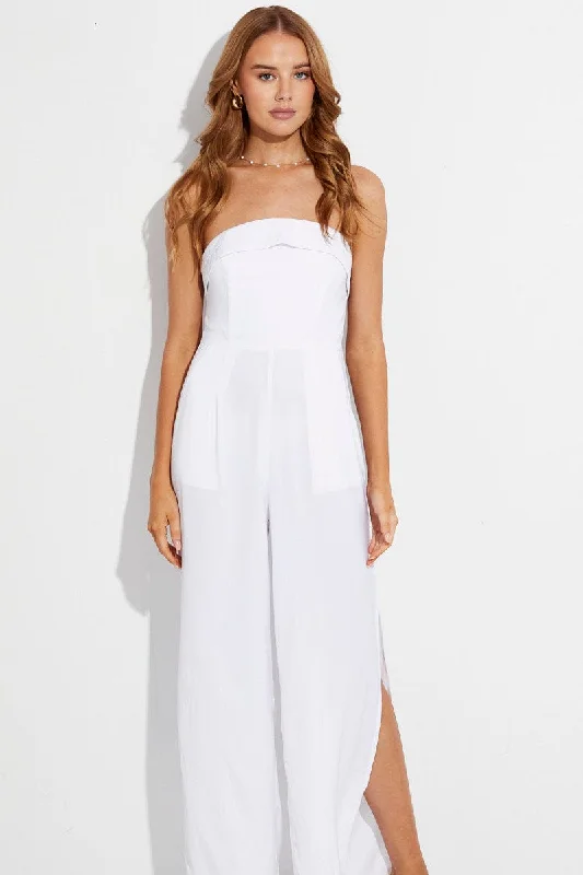 White Strapless Jumpsuit Side Split