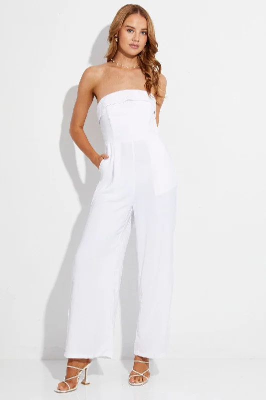 White Strapless Jumpsuit Side Split