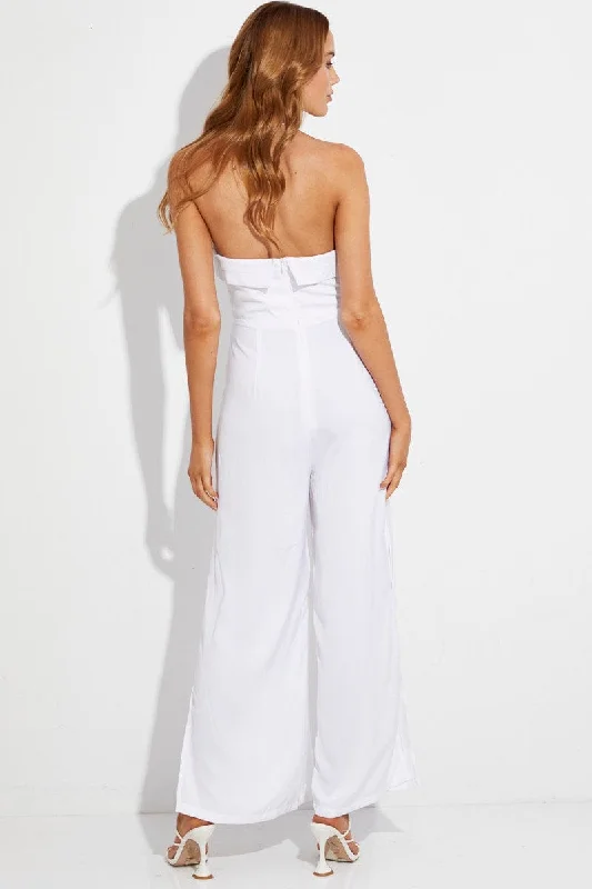 White Strapless Jumpsuit Side Split