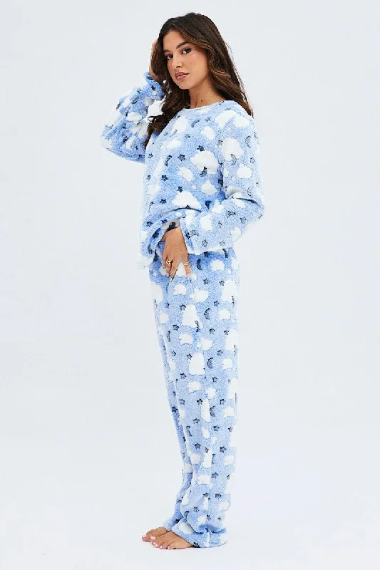 Blue Print Fluffy Fleece Pyjama Stars and Moon Pj Set