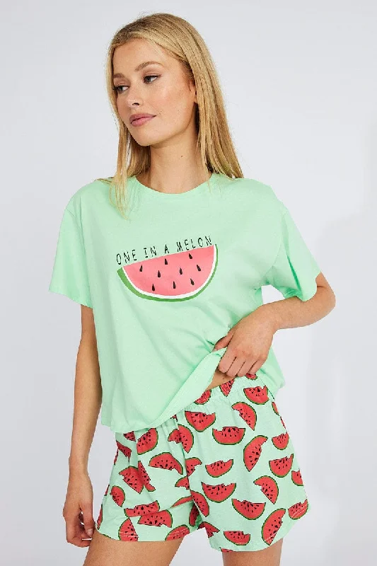 Green Print Melon Pyjama Set Graphic PJ