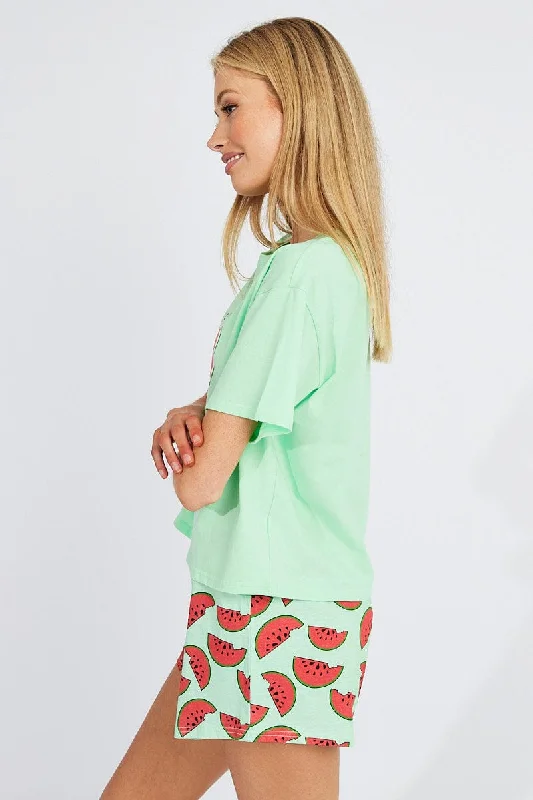 Green Print Melon Pyjama Set Graphic PJ